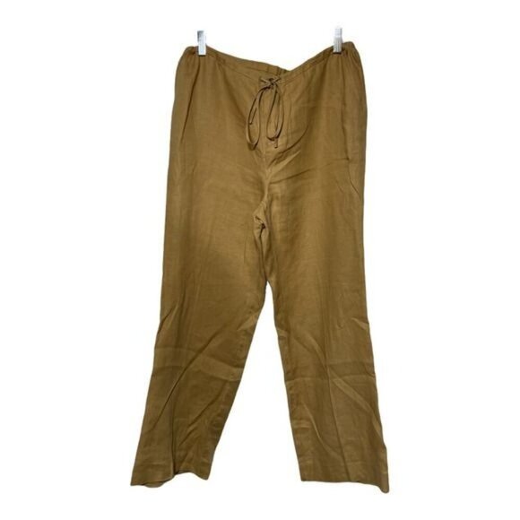 Classic Women's Casual Pants Pull Up laganlook Drawstring Linen Gold Size M - Picture 1 of 4